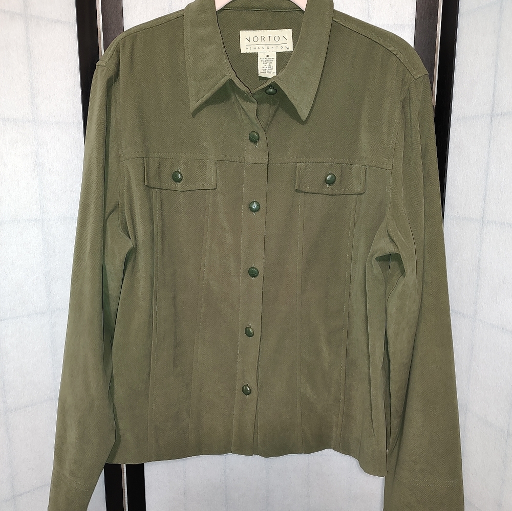 Vintage Green Norton McNaughton Suede Like Jacket sz 10 - Picture 3 of 4